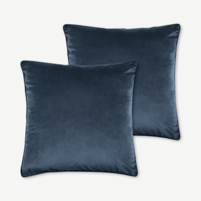 An Image of Julius Set of 2 Large Velvet Cushions, 59 x 59cm, Ink Blue