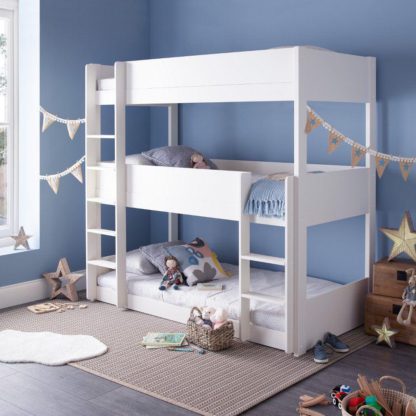 An Image of Snowdon White Wooden Triple Sleeper Bunk Bed Frame Only - 3ft Single