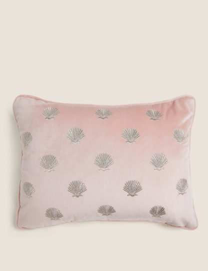 An Image of M&S Velvet Shell Embroidered Bolster Cushion