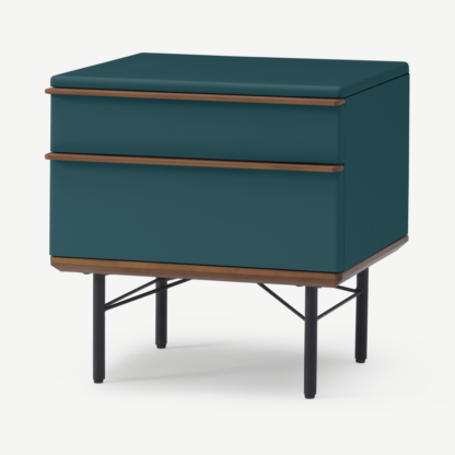 An Image of Vincent Bedside Table, Petrol Blue & Walnut Stain