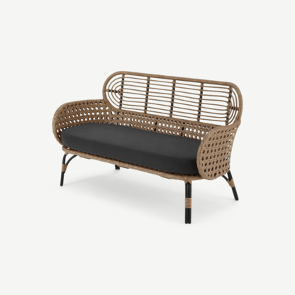 An Image of Swara Garden 2 Seater Sofa, Polyrattan and Black