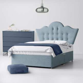 An Image of Florence Buttoned Duck Egg Blue Fabric 2 Drawer Same Side Divan Bed - 4ft Small Double