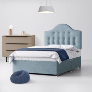 An Image of Victor Buttoned Duck Egg Blue Fabric 2 Drawer Same Side Divan Bed - 3ft Single
