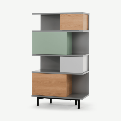 An Image of Fowler Tall Shelving Unit, Multicolour Oak