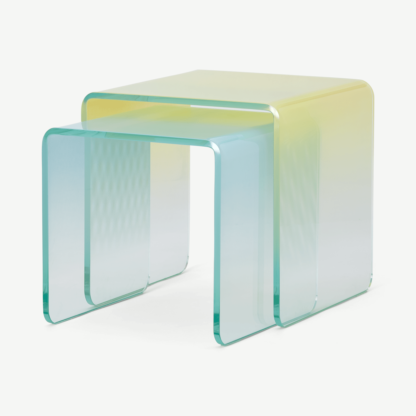 An Image of Hesta Nesting Side Tables, Sherbert Yellow & Hazy Blue Ombre Glass