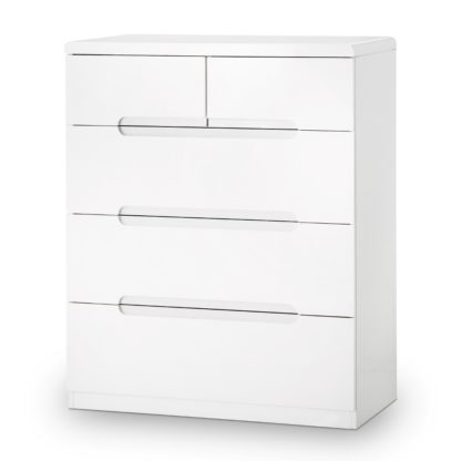 6e459a31301c84edc88608a077d981b2d96fe10cf4dd368bc4e45329d8939f25.jpg An Image of Manhattan Gloss White 3 + 2 Drawer Chest