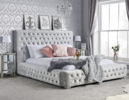 6ece97cfd7c57f7851e6b5535076d4ab4c45a53b1fa3b8322821351477b3b75a-1.jpg An Image of Grande Steel Crushed Velvet Fabric Bed Frame - 5ft King Size