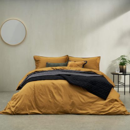 An Image of Hylia Washed Cotton Satin Duvet Cover + 2 Pillowcases, King, Dark Ochre