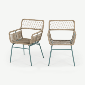 An Image of Lyra Garden Dining Chair Set, Grey & Blue