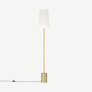 An Image of Lou Floor Lamp, Rattan Wrapped Stem and Brushed Brass