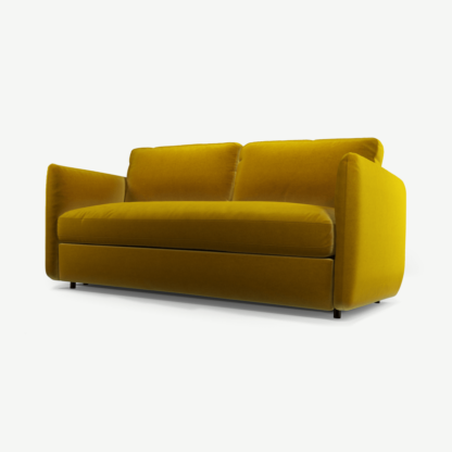 An Image of Fletcher 3 Seater Sofabed with Memory Foam Mattress, Saffron Yellow Velvet
