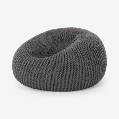 An Image of Aki 100% Wool Knitted Cocoon Bean Bag, Grey