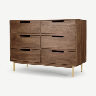 An Image of Tayma Wide Chest of Drawers, Acacia Wood & Brass