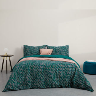 An Image of Annie Cotton Duvet Cover + 2 Pillowcases, King, Peacock Green