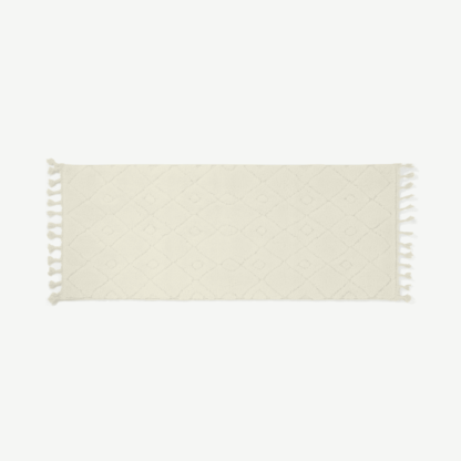 An Image of Kameli Patterned High Pile Berber Style Runner, 80 x 200cm, Off-White