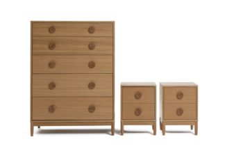 An Image of Habitat Cornelia 2 Bedside Table & 5 Drawer Chest Set - Oak