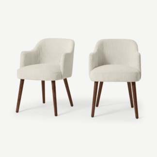 An Image of Swinton Set of 2 Carver Dining Chairs, Ecru Corduroy Velvet with Walnut Legs