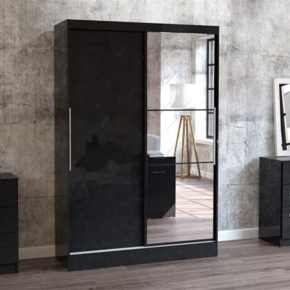72f7c917210c59093a31749f0a807d1ef9bfb38340f8e61cc6e07de0a9fabf3f.jpg An Image of Lynx 2 Door Sliding Mirrored Wardrobe Black