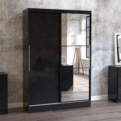 An Image of Lynx 2 Door Sliding Mirrored Wardrobe Black