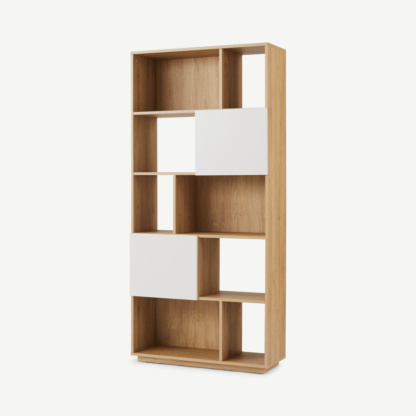 An Image of Hopkins Narrow Bookcase, Oak Effect & white