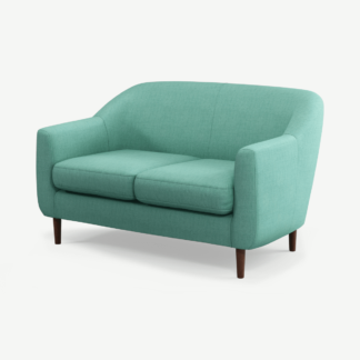 An Image of Tubby 2 Seater Sofa, Soft Teal with Dark Wood Legs