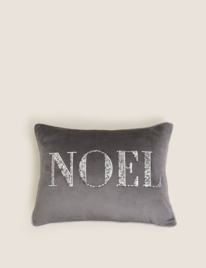 An Image of M&S Velvet Noel Embroidered Bolster Cushion