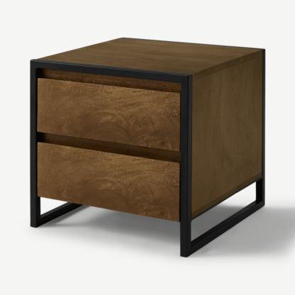 An Image of Rena 2 Drawer Bedside table, Mango Wood & Black