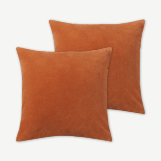 An Image of Lorna Set of 2 Velvet Cushions, 45 x 45cm, Papaya