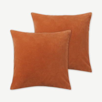 An Image of Lorna Set of 2 Velvet Cushions, 45 x 45cm, Papaya