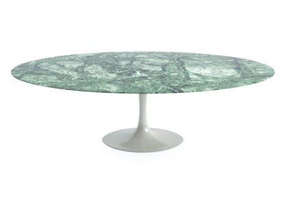 An Image of Knoll Saarinen Tulip Oval Dining Table Arabescato Coated Marble