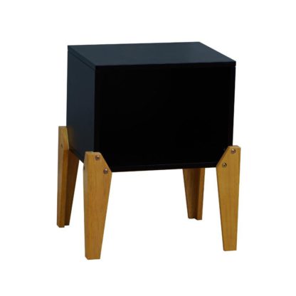 An Image of Solar Joybox Black and Oak Wooden Bedside Table