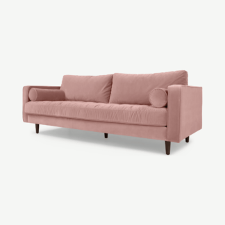 An Image of Scott 3 Seater Sofa, Blush Pink Cotton Velvet