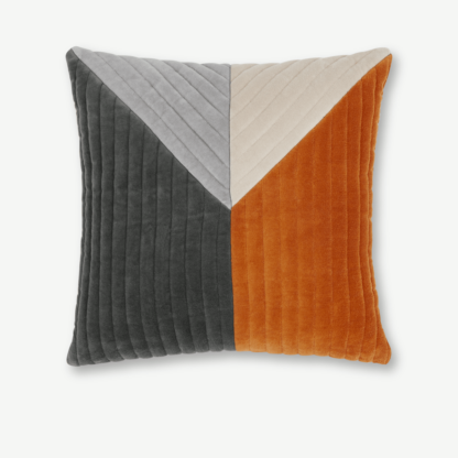An Image of Balico Velvet Panelled Cushion, 45 x 45cm, Burnt Orange