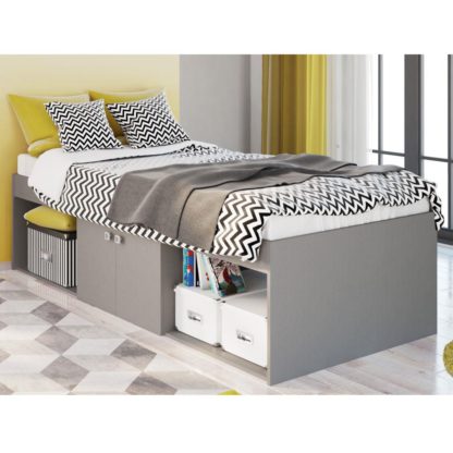 An Image of Arctic Grey Wooden Low Sleeper Storage Bed Frame - 3ft Single