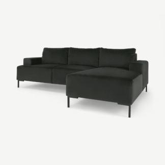 An Image of Frederik 3 Seater Right Hand Facing Compact Corner Chaise End Sofa, Dark Anthracite Velvet