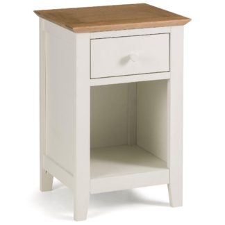 An Image of Salerno Ivory and Oak Wooden 1 Drawer Bedside Table