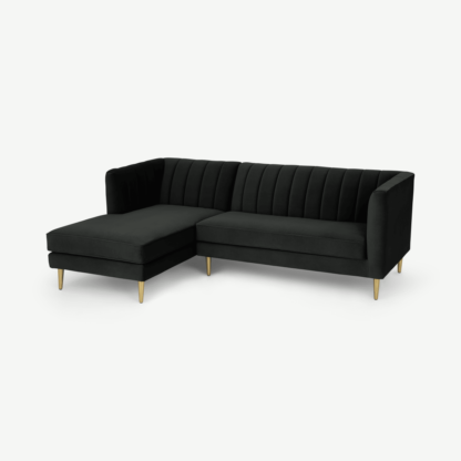 768ea47cd153fa1164dcc9b1c6fb954e6f0838c6668294dfb392442bfde2ae93-1.png An Image of Amicie Left Hand Facing Chaise End Corner Sofa, Dark Anthracite Velvet