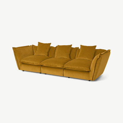 An Image of Fernsby 3 Seater Sofa, Mustard Recycled Velvet