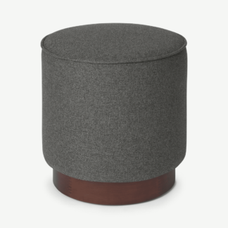 An Image of Hetherington Small Wooden Pouffe, Coventry Grey & Dark Stain Wood