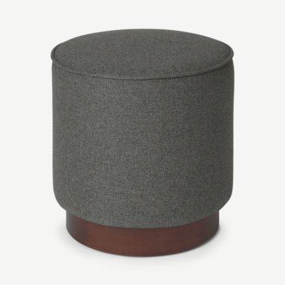 An Image of Hetherington Small Wooden Pouffe, Coventry Grey & Dark Stain Wood