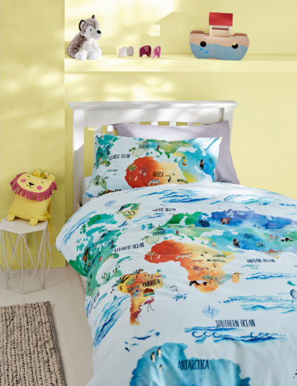 An Image of M&S Cotton Rich World Map Bedding Set