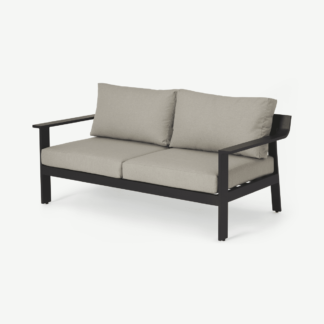 An Image of Kochi Garden 2 Seater Sofa, Black Aluminium & Taupe