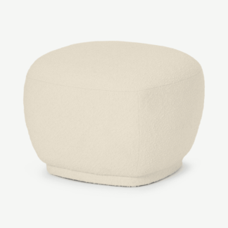 An Image of Lavinia Organic Shape Pouffe, Whitewash Boucle