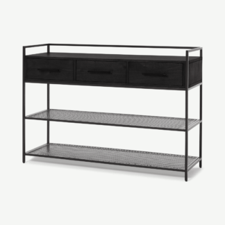 An Image of Garton Hallway Console, Charcoal Black Mango Wood & Black Metal