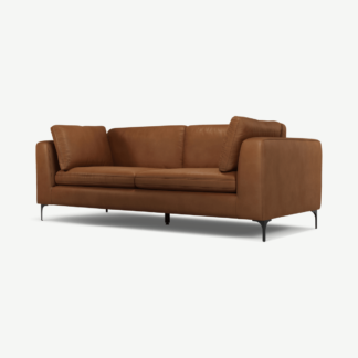 An Image of Monterosso 3 Seater Sofa, Denver Tan Leather with Black Leg