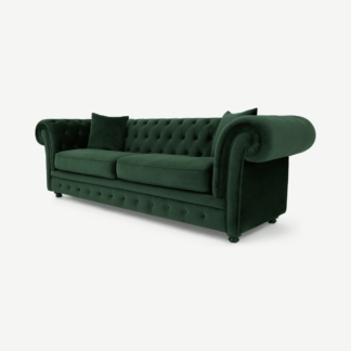 An Image of Branagh 3 Seater Chesterfield Sofa, Pine Green Velvet