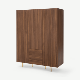 An Image of Keaton Triple Wardrobe, Walnut & Brass