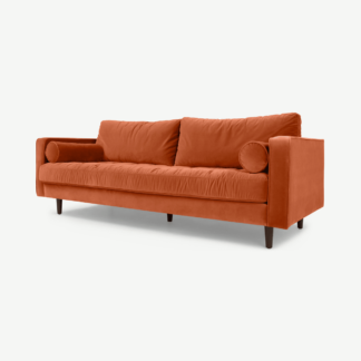 An Image of Scott 3 Seater Sofa, Burnt Orange Cotton Velvet