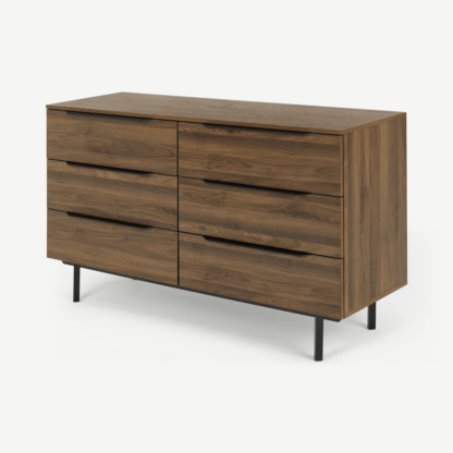 An Image of Damien Wide Chest of Drawers, Walnut & Black
