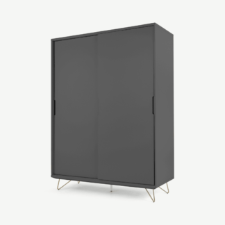 An Image of Elona Sliding Wardrobe, Charcoal and Brass